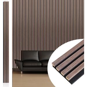 NeatiEase Wood Wall Panels, 9 Feet Acoustic Slat Wall Panels for Interior Wall Decor and Noise Reduction, Decorative Slat Wall Paneling, Smoked Oak, 4-Piece
