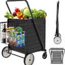 JIALIJIU Heavy Duty Folding Shopping Cart for Groceries, Huge Grocery Carts with 360 Swivel Wheels, Metal Rear Wheels, Waterproof Bag, Portable Utility Trolley for Daily, Laundry, Super Huge-36 Gal