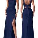 firfig Womens Elegant Mesh Backless Sleeveless Maxi Dress Tie Low Back Formal Cocktail Maxi Dresses Wedding Guest, Navy Blue X-Large