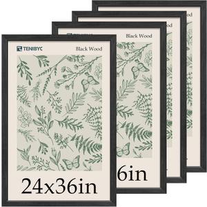 24x36 Poster Frame 4 Pack, Textured Black Wood Picture Frame, Suitable for Photos, Puzzles, Paintings & Maps, Wall Hanging