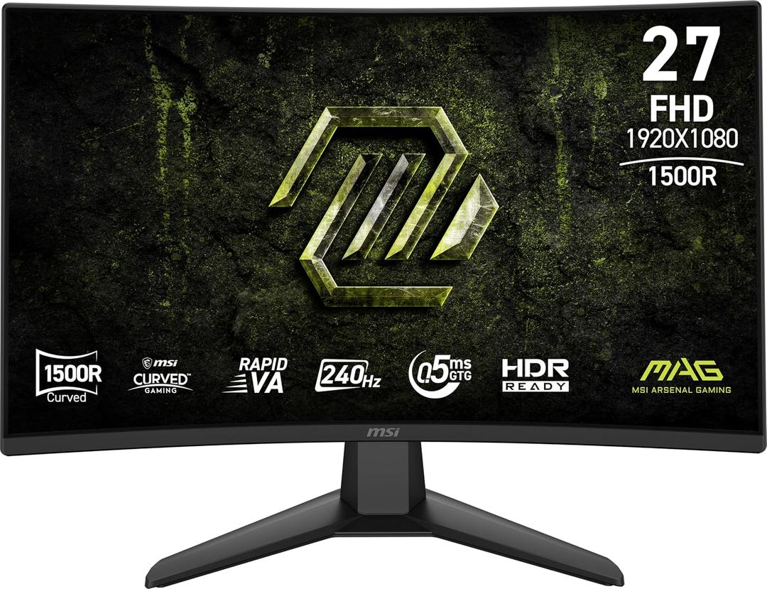 msi MAG 274CF X24 27-inch 1920 x 1080 (FHD) Gaming Monitor, 240Hz, AMD Adaptive-Sync, HDR Ready, HDMI, VGA Port, VESA Mountable, Tilt, 4-Side Slim Bezel, 0.5ms, Black