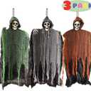 3 Pack Halloween Hanging Skeleton Ghost Decorations, 36" Scary Grim Reaper for Outdoor & Indoor Decor, Haunted House Party Supplies, Spooky Yard Halloween Decoration, House Props