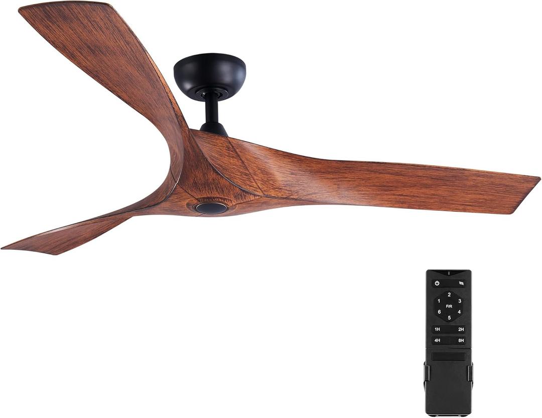 VONLUCE Ceiling Fan No Light, 52" Mid Century Ceiling Fans and Remote Control, 6 Speeds Noiseless DC Motor, 3 ABS Blades, Indoor Ceiling Fan for Kitchen Bedroom Living Room Farmhouse, Walnut