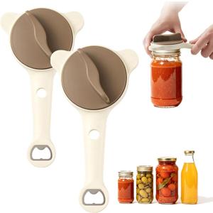2 Pcs 2026 New 4-in-1 Jar Opener-Adjustable Stainless Steel Lid Remover for Seniors & Arthritis,Non-Slip Grip Fits 1″-3.5″Jars,Bottles & Cans (Brown)
