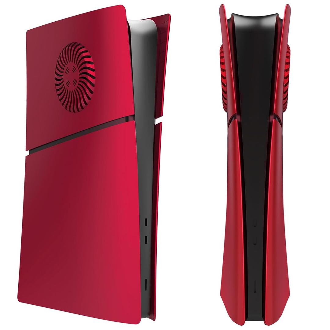 Cover Plates Faceplate for PS5 Slim Console, Replacement Side Shell Panels Face Plate with Cooling Vents ABS Anti-Scratch Accessories for PS5 Slim Digital Edition (Red)