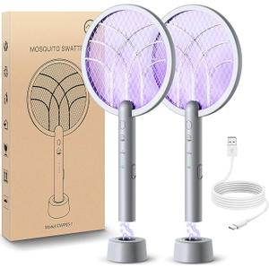 Mosiller Electric Fly Swatter Racket, 4000V Bug Zapper with 1800mah Rechargeable Battery & Dual Modes, 2 in 1 Purple Mosquito Light Killer with 3Layer Safety Mesh for Indoor Home Patio Camp(1 Pack)