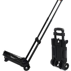 Folding Luggage Cart with Expandable Chassis,2 Wheels Folding Hand Truck Dolly,Collapsible Light Duty Dolly for Moving Shopping Travel Office Use,50lbs(Black)