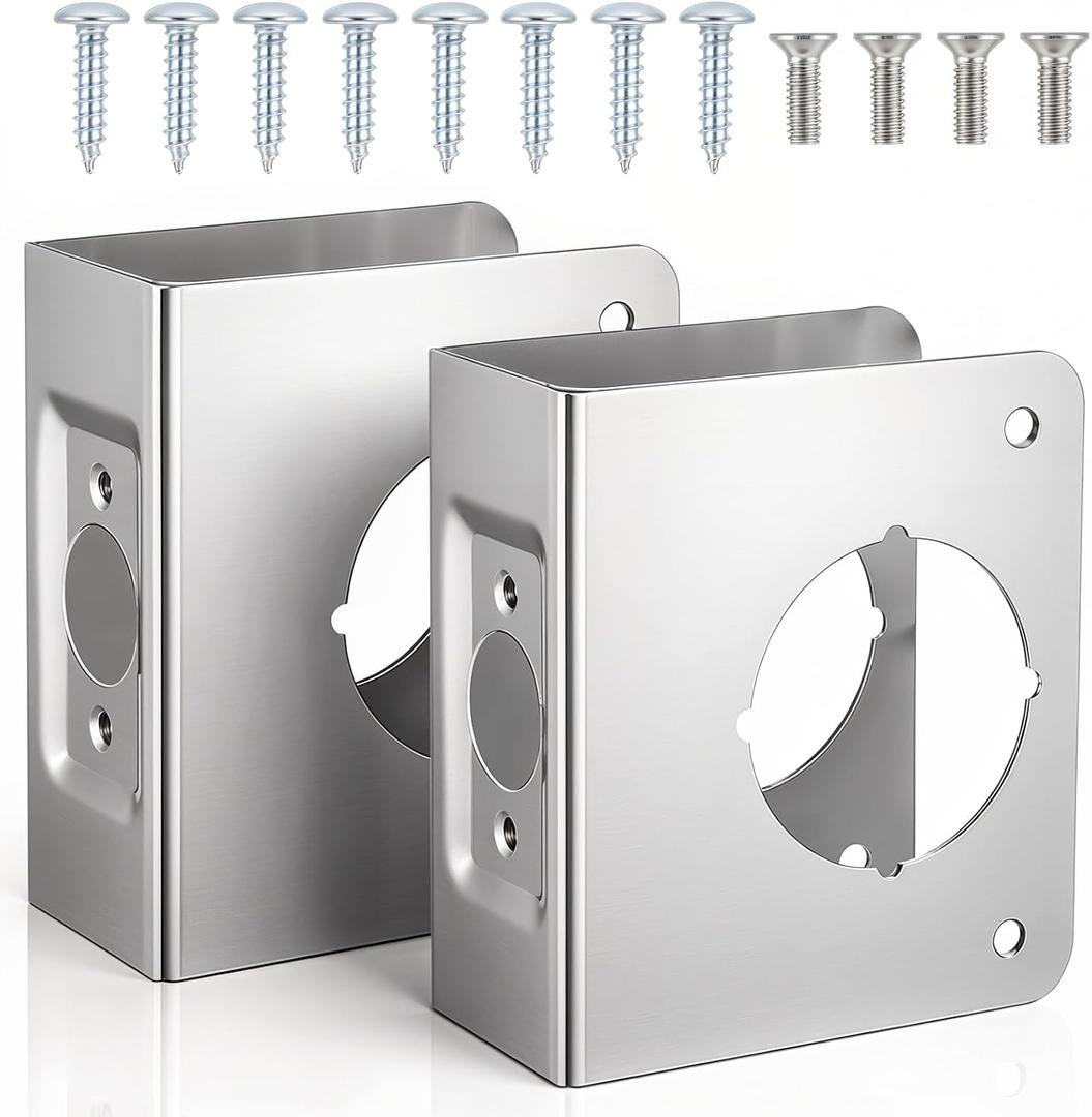 2 Pcs Stainless Steel Lock and Door Reinforcement Plate 1-3/4-Inch Thick by 2-3/8-Inch Backset 2-1/8-Inch Bore Door Reinforcement Plate for Reinforcing and Repairing Doors, Silver
