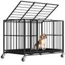38 Inch Heavy Duty Dog Crate Steel Escape Proof, Dog Kennel Indoor Double Door High Anxiety Cage, Removable Tray, Crate with Wheels,XL