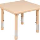 Flash Furniture 24 in Plastic Adjustable Square Activity Table, Natural