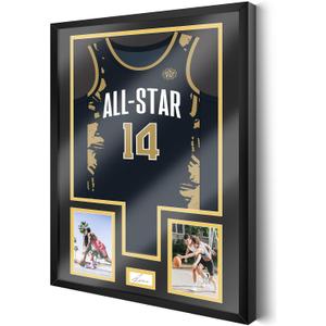 Juexica Jersey Frame Display Case Jersey Shadow Box 32 x 24 Inch with Photo and Signature Display with Tempered Glass Cover for Football Baseball Basketball Hockey, Mens Sport Fans Gift(Black Gold)
