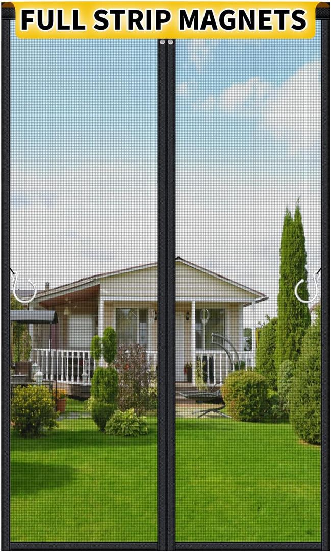 Upgraded Magnetic Screen Door, Heavy Duty Fiberglass Mesh, Quick Close Full Strip Magnets, Door Screen Magnetic Closure for Single Door Size 34 x 82 Inch, Screen Door Size 36 x 84 Inch Black