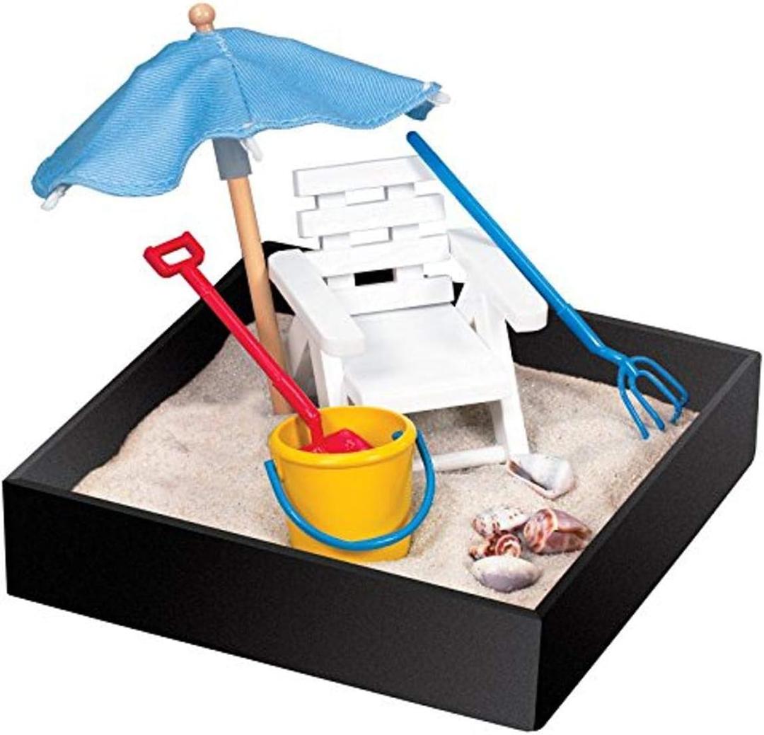 Executive Sandbox - Beach Break - Mini Desktop Set - Stress Relieving Office Decor - Includes 5 x 5 Sandbox,10 Island Accessories, and Fine Sand