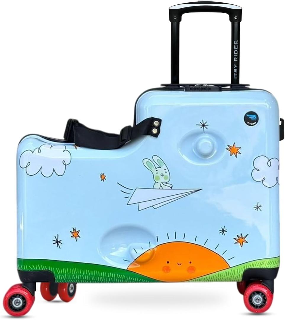 2025 Itsy Rider 20" Ride-on Suitcase for Kids with Double Spinner Red Wheels (Blue Flyer)