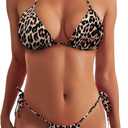 Women Two Piece Thong Bikini Set Sexy Halter Triangle Swimsuit String Brazilian Bathing Suits (Leopard) - XS