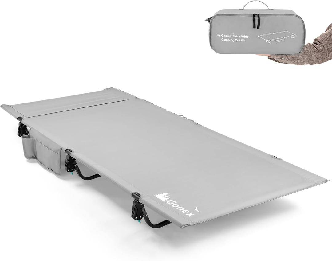 Gonex 31.5" Extra Wide Camping Cot with Premium Pillow Pocket Supports 350lbs, Portable Ultralight Folding Cot Bed for Adults Travel, Beach, Home, Sleeping (Grey)