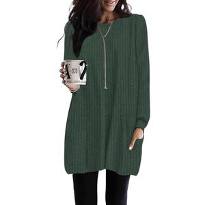Poetsky Long Shirts for Women to Wear with Leggings Long Sleeve Tunic Tops Loose Fit Dressy Tunic Sweaters with Pockets S-3XL (Green, M)