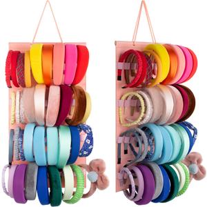 Hanging Headband Holder for Girls, Felt Headband Organizer with 40 Slots (Pink)