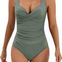 Eomenie Women's One Piece Swimsuit Tummy Control Slimming Push Up Bra Bathing Suits Wrap Twist 1 Piece Swimwear (X-Large, Army Green)