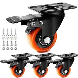 Caster Wheels- 2 Inch Casters Set of 4 Heavy Duty, TAYLOON Locking Industrial Casters with No Noise Polyurethane Wheels, Swivel Plate Casters for Furniture and Workbench - Set of 4 (Free Screws)