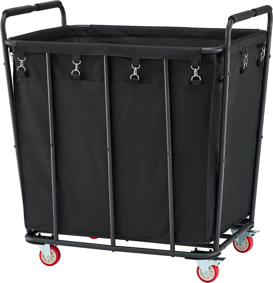 Hoctieon Large Laundry Cart with Wheels, 400L Heavy Duty Laundry Basket Organizer, Rolling Hamper Sorter for Clothes Storage, Industrial Dirty Clothes Hamper for Home & Hotel, Black (1 Section-400L)