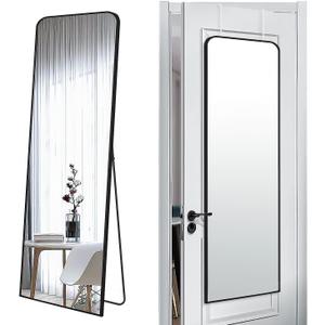 57x20 Door Hanging Full Length Mirror, Floor (Height 5.7ft just Body in 1.3ft) or Wall Mounted Metal Frame Rectangle Dressing Mirrors for Bedroom Bathroom Living Room 57 inch Black
