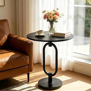 17In Black Round Side Table Modern End Table Stable Sofa Side Table with Heavy Duty Base Integrated Accent Coffee Table Nightstand for Living Room Bedroom Backyard