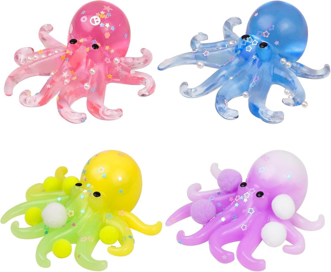 Taba Squishy Pack – 4PCS Cute Octopus Squishies, Stress Relief Sensory Toys for Kids and Adults, Fidget Toy Gift Set