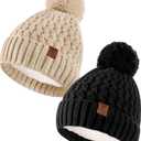 2 x Baby Winter Beanie Hat Boys Girls, 2 Pack Toddler Winter Hat Warm Fleece Lined Knit Beanies Kids Hats for 3-36 Months