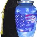 M MEILINXU Urn for Ashes Adult Male or Woman, Cremation Urns for Human Ashes Adult Man & Female, Funeral Decorative or Burial, Blue Sky and White Clouds, Patriotic Flag, Veteran Urn - Large Full Size