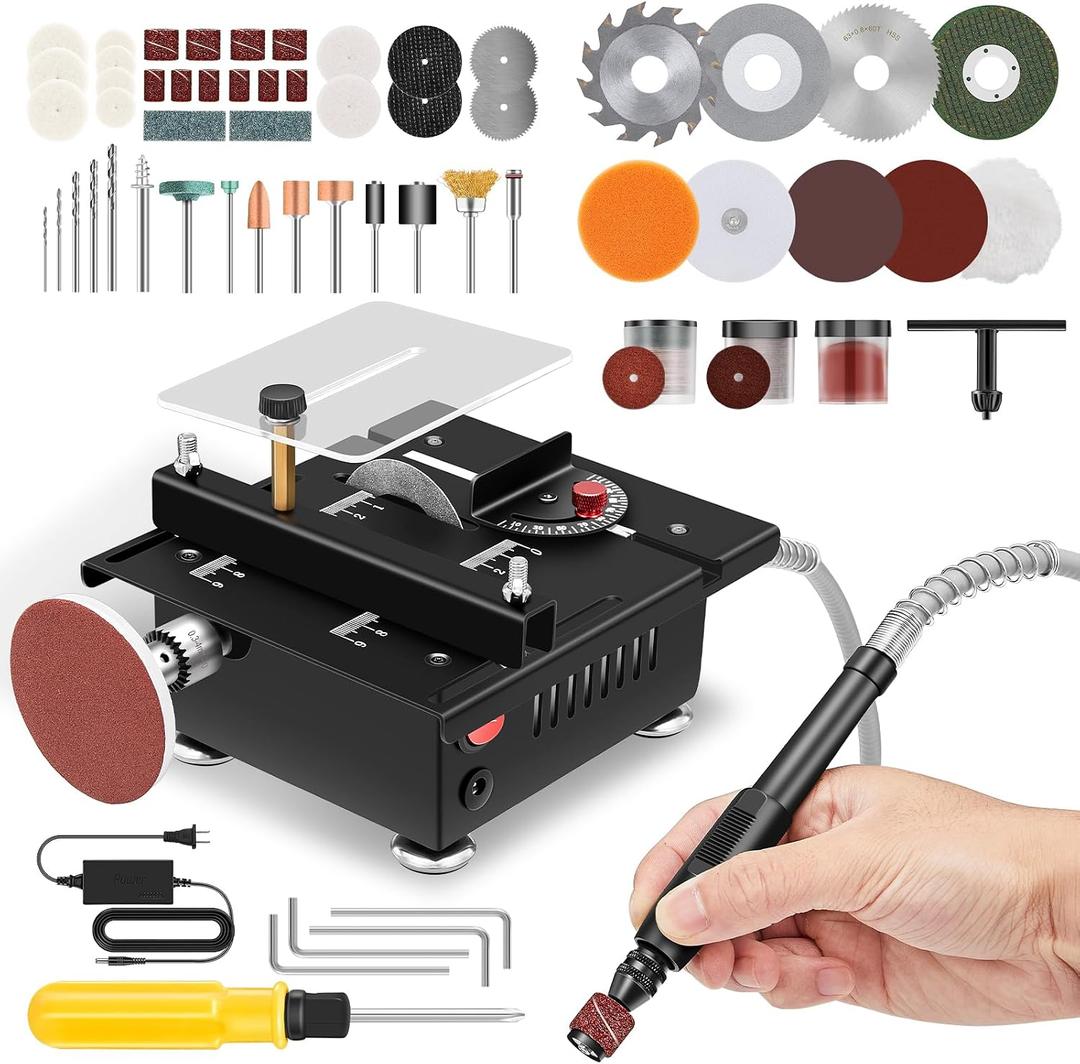 Mini Multi Functional Table Saw, mini Table Saws for Crafts, Portable Mini Desktop Electric Saw for Wood Cutting, Height & Angle Adjustable with More Accessories, for Wood, Plastic Acrylic Cutting