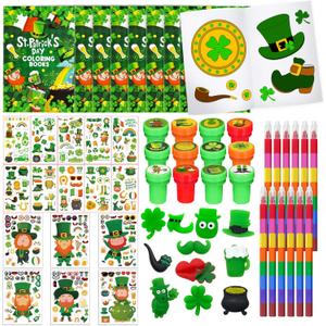 72 Pcs St Patrick's Day Coloring with Crayons Book Party Favors BulkSaint Patricks Day Goodie Bags Fillers Games Gift Craft DIY Kit Face Stickers Tattoo Stamps for Classroom Party
