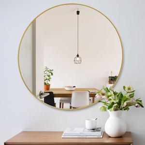 42 Inch Oversized Round Mirror - Modern Brushed Metal Frame Circular Mirror, Gold, for Wall, Entryway or Bathroom (42"L x 42"W)