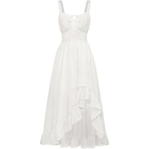 Scarlet Darkness Renaissance Dress Women Summer Corset Dress Flowy Sleeveless Milkmaid Vacation Sundress with Pockets White, XXL