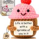 Friendship Gifts for Women - Handmade Positive Crochet Cupcake with 30 Cute Affirmation Cards for Emotional Support | Birthday Gift for Women, Best Friend, Bestie, Coworker | Mothers Day Present Idea