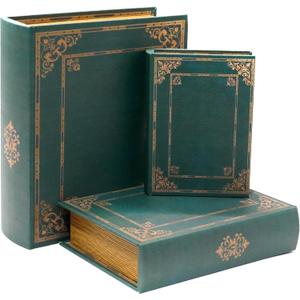 Jolitac Wooden Decorative Book Boxes 3-Pack - Vintage Style Secret Storage Boxes Handcrafted Wooden Storage Containers with Rustic Magnetic Closure for Jewelry & Keepsakes (Vintage Green)