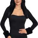 GORAIS Womens Bolero Shrugs Black Evening Fur Bolero Jackets Party Long Sleeve Fur Shrug for Wedding Dresses (Medium)