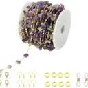 PAMIR TONG Handmade Natural Amethyst Stone Beading Chain with Golden Plated Brass Findings for Bracelet Necklace Glass Mask Decoration Shoes Clothes Jewelry Making (CC65 Amethyst)