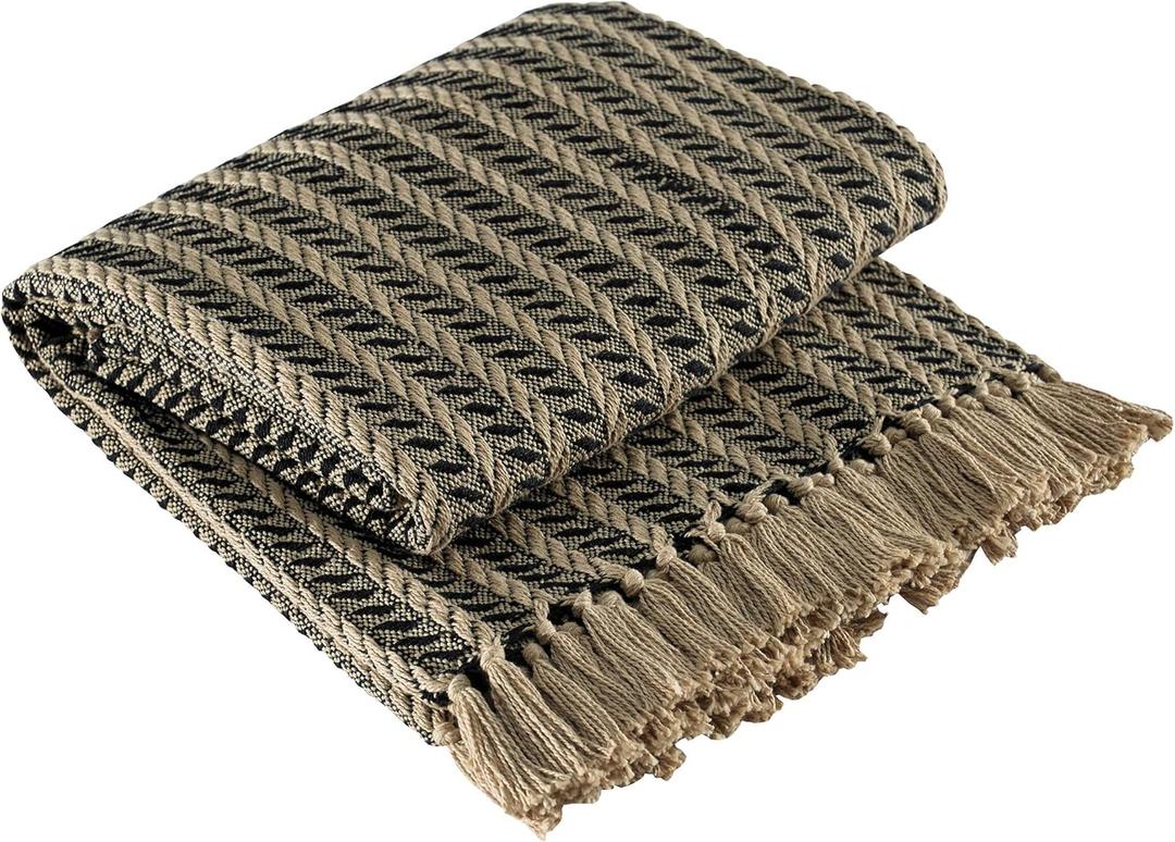 Park Designs Cable Throw Blanket Black & Tan | 50" x 60" Soft Cotton Knit | Cozy Boho Throw Blanket for Couch, Bed & Travel | Lightweight Decorative Home Dcor Accent | Small Spring Plush Blanket