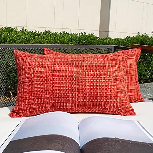 Kevin Textile Pack of 2 Valentines Decorative Outdoor Waterproof Pillow Covers Garden Cushion Sham Throw Pillowcase Shell for Patio Tent Couch 12x20 Inch Red