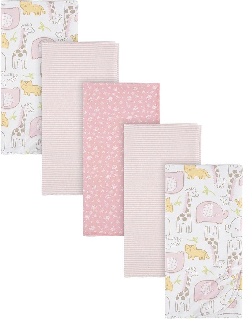 Gerber Manta de franela 100 % algodn para beb, recin nacido, para beb, beb, beb, beb, beb, beb, beb, beb, beb, beb, beb, beb, paquete de 5 (rosado (Pink Safari))