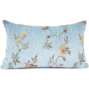 YOUR SMILE Classical Embroidery Jacquard Farmhouse Oblong Rectangle Chenille Teal Floral Pattern Decorative Throw Pillow Case,12x20 inch (Blue)