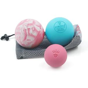 KSONE Lacrosse Massage Balls, Muscle Massage Roller Deep Tissue Balls Hard and Soft Massage Ball Set with Mini Ball and Mesh Bag. (Pink)