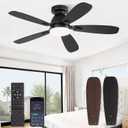 42 Inch Ceiling Fans with Lights and Remote Control,Modern Flush Mount Ceiling Fan with 3CCT Dimmable,Low Profile Ceiling Fans with 6-Speeds Reversible DC Motor for Bedroom Living Room(Black)