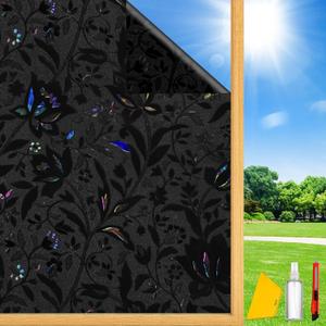 Total Blackout Window Privacy Film Decorative Static Cling with Tools, Room Darkening Window Tint for Home, Black Out Window Cover Replacement Window Curtains Window Blinds,23.6" by 78.74" (23.6 Inch x 78.74 Inch, Blackout Tulip)