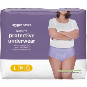 Amazon Basics Incontinence Underwear for Women, Protective, Disposable, Postpartum, Maximum Absorbency, Large, Lavender, 18 Count