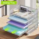 Cawukege 5 Tier Paper Organizer with Handle, Silver Metal Mesh Desk Organizer File Folder Paper Letter Tray Desktop Document Sorter for Classroom, School, Office Accessories Organization and Storage