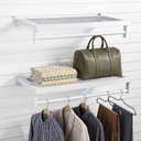 2 Pcs White Slatwall Shelf Clothes Rack with Grid Shelf with Metal Mesh Rectangular Tubing U Shaped Handrail Hanger Slatwall Shelving Organizer Accessories for Home Room Garage Retail Display, 23.6 x 11.8 inches