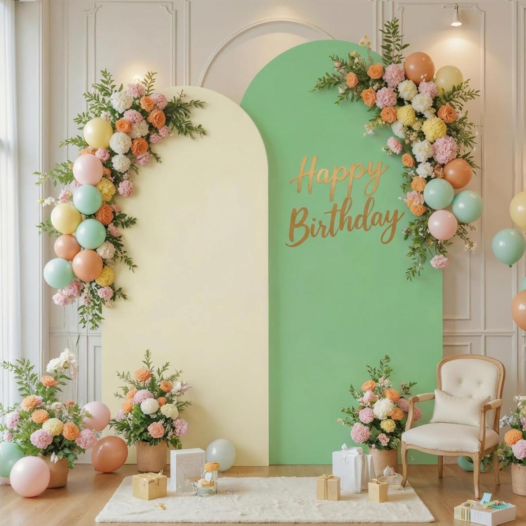 Beige and Sage Green Arch Backdrop Cover Set of 2-7.2 and 6ft Spandex Wedding Arch Covers Stretchy Backdrop for Baby Shower Bridal Shower Birthday Party Photo Balloon Arch Stand Cover