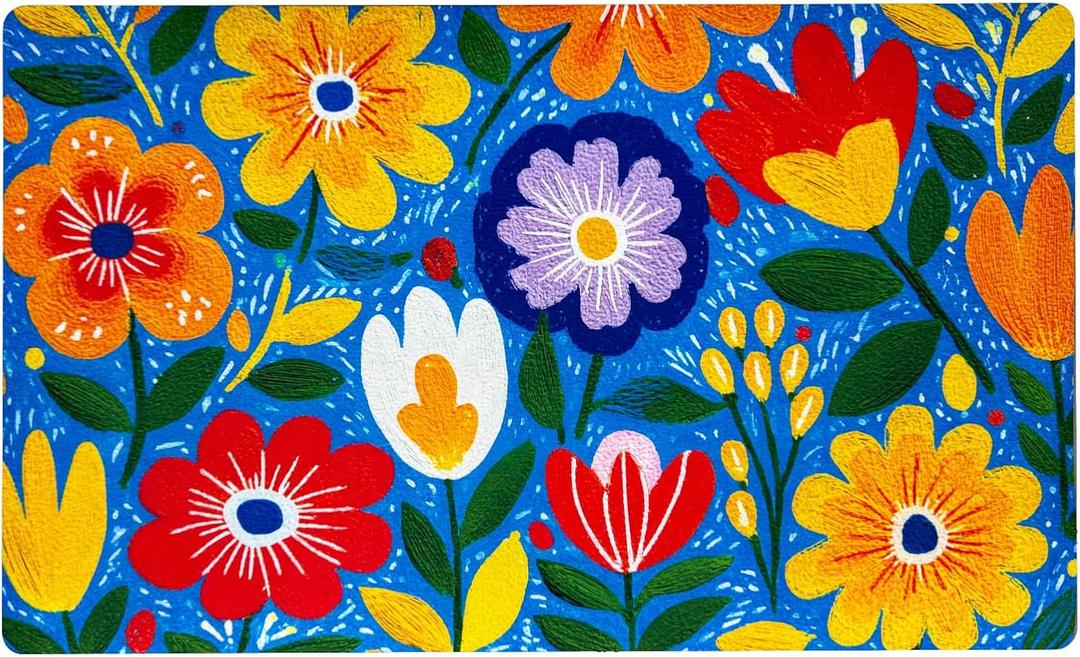 Welcome Mat 17x29 Inch Spring Summer Outdoors Indoors Front Door Mat, Low Profile Doormat for Outside Inside Home Entrance, Non Slip Rubber Back Floor Rugs for Entryway, Blue Flower